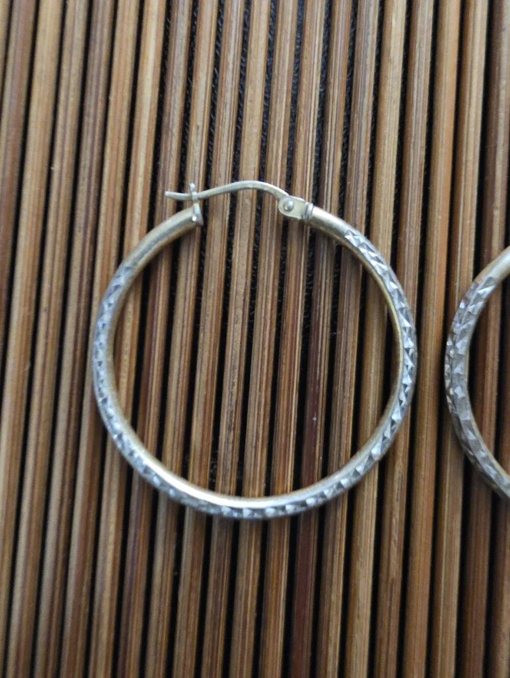 925 Silver Diamond Cut Hoop Yellow Gold, Silver Earrings (Vintage)